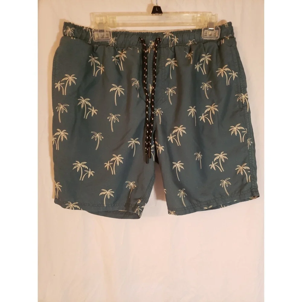 Mens Distortion Teal Palm Trees Swim Short Size M